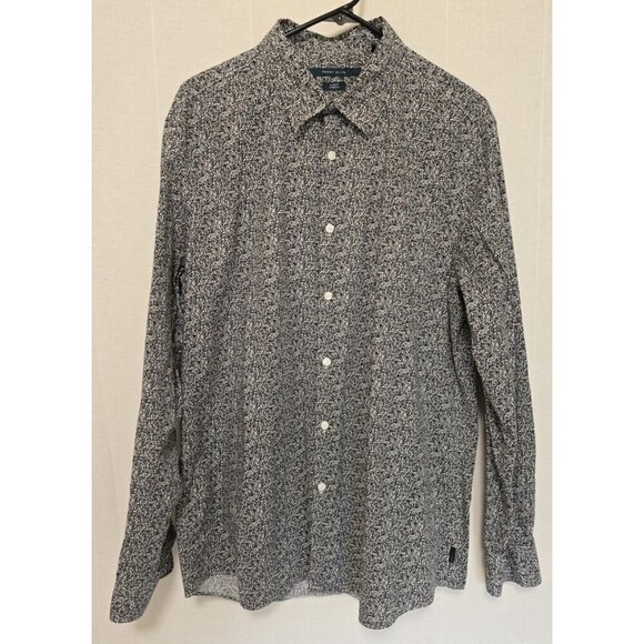 Perry Ellis Mens Floral Print Button Front Shirt Size XL Slim Fit Black White - Picture 1 of 6